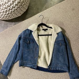 Womens Faux Shearling Denim Jacket